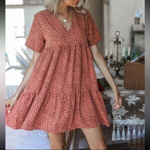 SHEIN All Over Print Babydoll Dress // Size: Small (4) // Color: Coral Orange